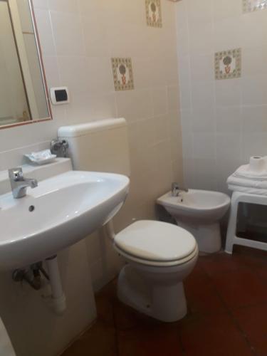 瓦莱克罗夏Agriturismo Terre di Mare Bordighera的浴室配有白色卫生间和盥洗盆。
