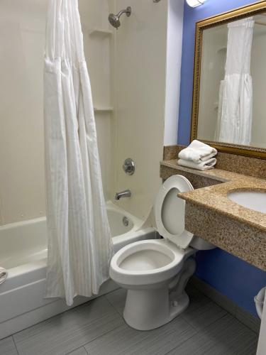 奇利科西Executive Inn Chillicothe的浴室配有卫生间、盥洗盆和浴缸。