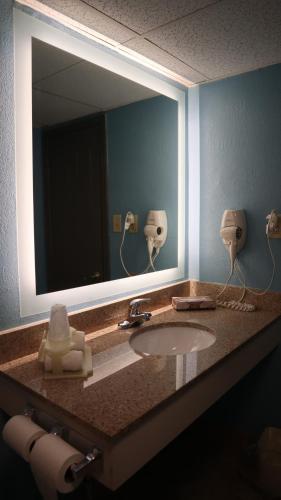 埃辛顿机场海滨酒店的一间带水槽和大镜子的浴室