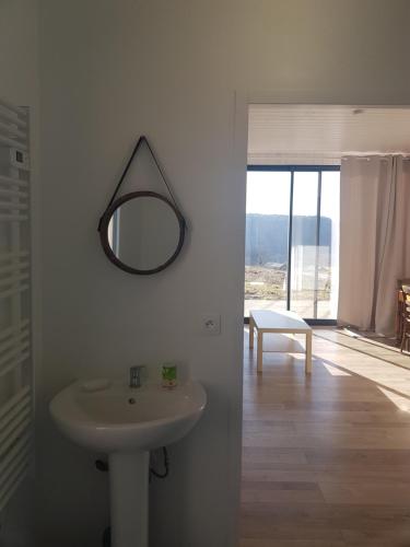沙斯特雷Terre d'Horizon Auvergne的浴室设有水槽和墙上的镜子