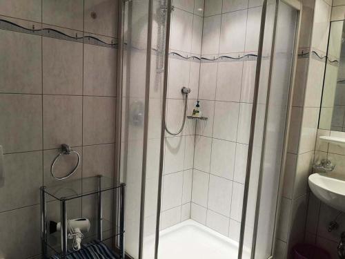 卡普尔Villa Karin的带淋浴和盥洗盆的浴室