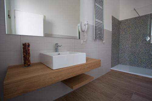 奇维塔韦基亚Guesthouse Porto di Roma的浴室配有白色水槽和淋浴。