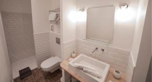 蒙蒂尼亚克Les chambres de l'ATELIER à Montignac Lascaux的白色的浴室设有水槽和卫生间。