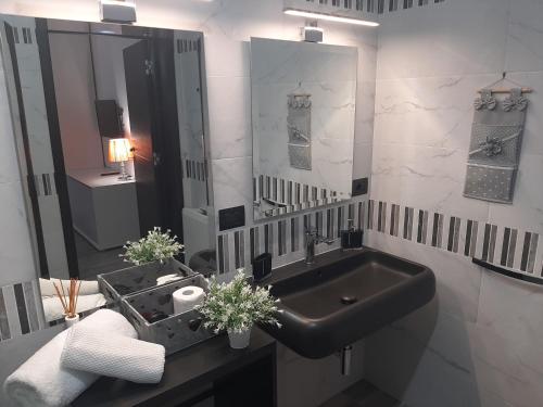 圣潘克拉齐奥萨伦蒂诺Mini Suite Salento的一间带水槽和镜子的浴室
