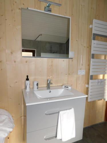 La HoussièreLe passiflore的浴室设有白色水槽和镜子