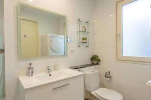 赫罗纳Apartamento Les Pedreres的一间带卫生间、水槽和镜子的浴室