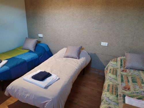 拉加玛艾佩德拉Apartament Donadó - Port del Comte的一间设有两张床铺和毛巾的房间