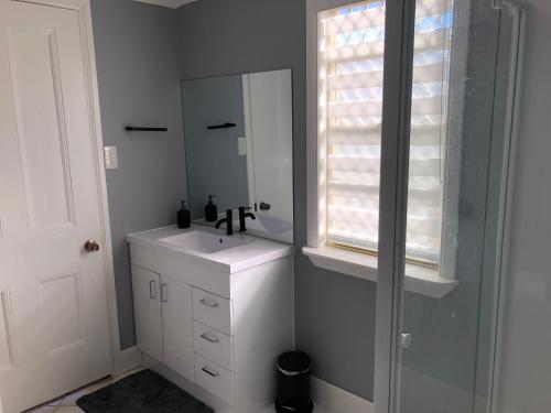 Pee DeeBellbrook Historic Getaway at Bellmeadow Homestead的白色的浴室设有水槽和镜子