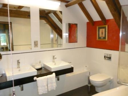 布里奇沃特老车库度假别墅的一间带水槽、卫生间和镜子的浴室