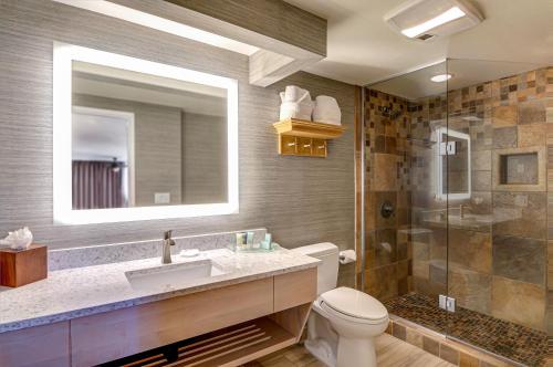 卡农海滩佳能海滩霍尔马克度假酒店的浴室配有卫生间、盥洗盆和淋浴。