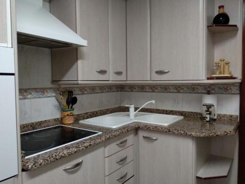 卡拉塔尤德Apartamento Ayub的白色的厨房设有水槽和台面