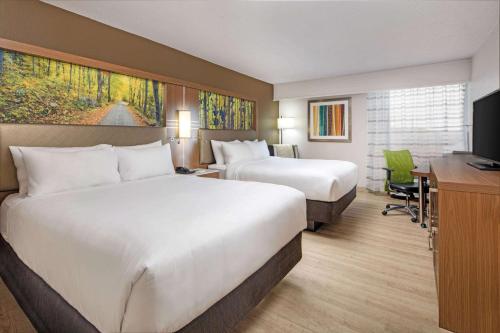 玛丽埃塔市玛丽埃塔亚特兰大北部温德姆花园酒店的酒店客房配有两张床和一张书桌