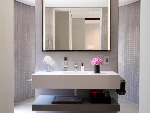 弗朗斯胡克Lynx Wine Estate的浴室设有白色水槽和镜子