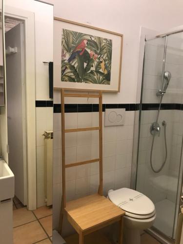 米兰Attico Tortona的一间带卫生间和淋浴的浴室