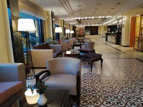 恰纳卡莱艾瑞斯酒店的大厅,设有沙发和桌子