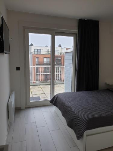 科克赛德Appartement, residentie Syci的一间卧室设有一张床和一个大窗户