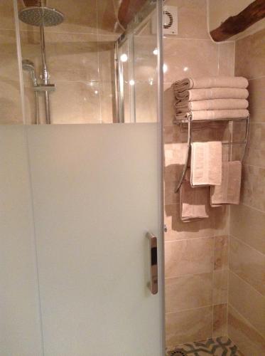 伊斯纳哈尔卡耶内假日出租公寓的浴室里设有玻璃门淋浴