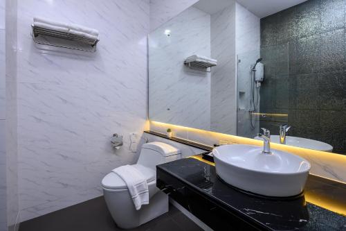 黎府The Vienna Place的白色的浴室设有水槽和卫生间。