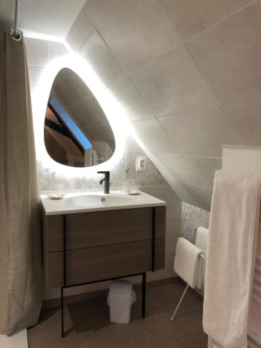 CuremonteLe Moulin de Lassalle的一间带水槽和镜子的浴室