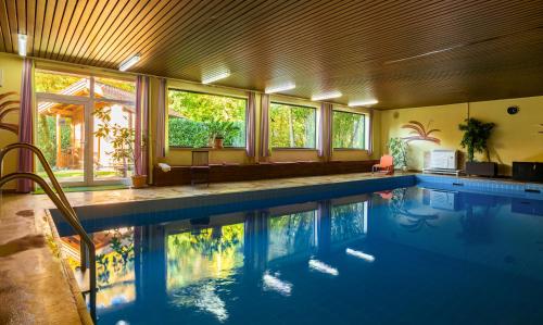 赫斯巴赫科灵格霍夫兰德酒店的一座带窗户的大型游泳池