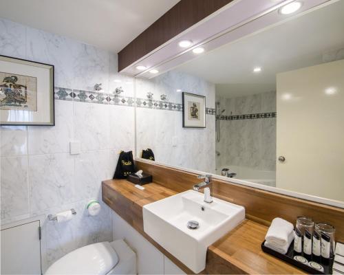 珀斯珀斯君亭酒店的一间带水槽、卫生间和镜子的浴室