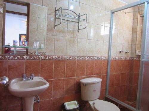 普诺Pukara House的一间带卫生间和水槽的浴室