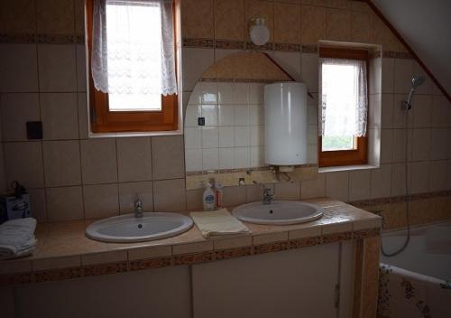 鲍洛通凯赖斯图尔Katalin apartman的浴室设有2个水槽和镜子