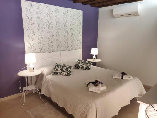 威尼斯La Casa di Sonia Apartment的一间卧室,配有一张床,两只猫坐在卧室内