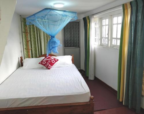 哈顿Top View的一间卧室配有一张蓝色天蓬床