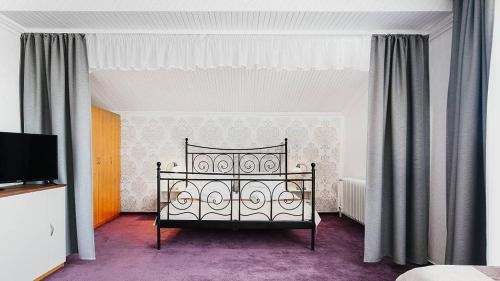 Bahenec巴赫奈克健康酒店的一间带床的卧室,位于带窗帘的房间