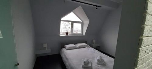 基希讷乌Modern apartment in the center of town的小房间设有床和窗户