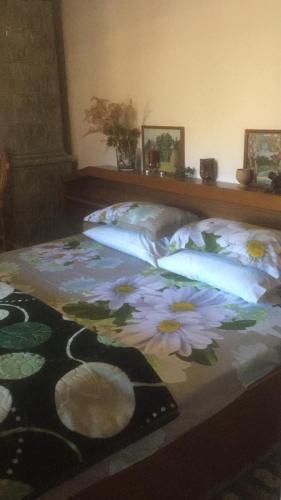 卡库拉塔Vila Licurici的卧室里一张鲜花盛开的床