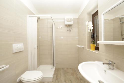 维耶斯泰农庄达莫罗度假屋的带淋浴卫生间和盥洗盆的浴室