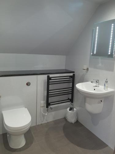 斯特罗姆内斯Lindisfarne Bed & Breakfast的浴室配有白色卫生间和盥洗盆。