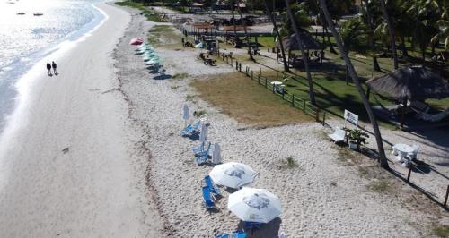 普拉亚多斯卡内罗斯Sítio Praia dos Carneiros的海滩上方的遮阳伞