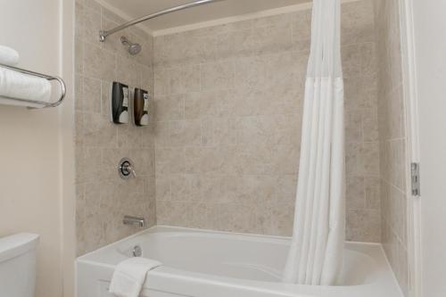 芝加哥Chicago South Loop Hotel的浴室配有白色浴缸和淋浴。