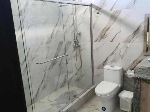 普拉亚斯棕榈酒店的带淋浴和卫生间的浴室