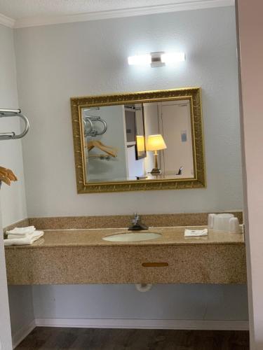 纽波特纽斯Motel 6 Newport News, VA – Fort Eustis的一间带水槽和镜子的浴室