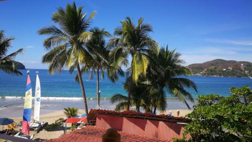 锡瓦塔塔内霍Pie de Playa la Ropa的享有棕榈树海滩和大海的景色