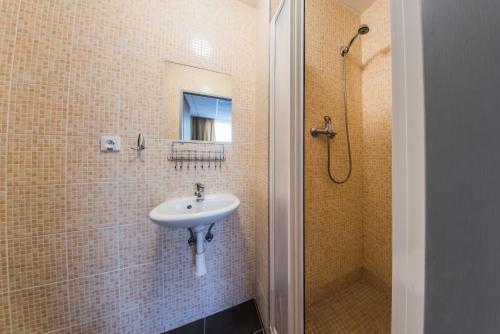 班斯卡-比斯特里察City Hotel B&B的一间带水槽和淋浴的浴室