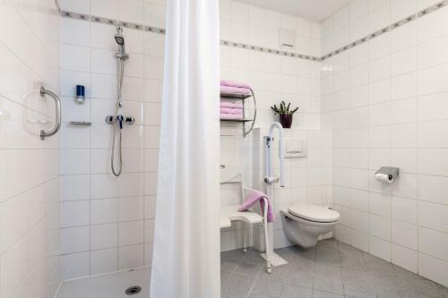 罗伊特赫希金匠酒店的带淋浴和卫生间的白色浴室