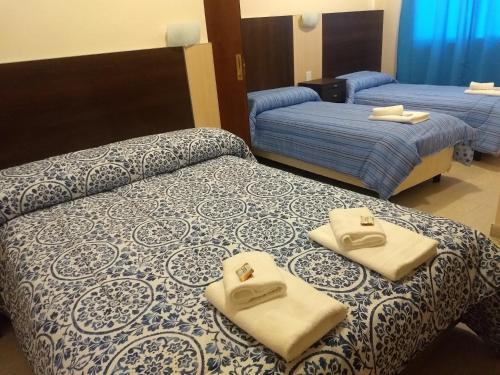 拉里奥哈hotel andino的酒店客房,配有两张带毛巾的床