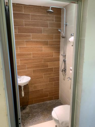 瓜拉雪兰戈De Palma Resort Kuala Selangor的带淋浴、卫生间和盥洗盆的浴室
