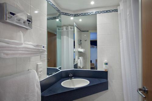 日内瓦日内瓦机场快捷假日酒店的一间带水槽和镜子的浴室