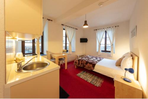 沃韦城市公寓式酒店的客房内的浴室设有床和水槽