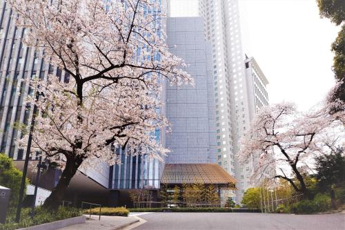 东京东急凯彼德大酒店的一座位于城市中心,拥有高楼建筑的凉亭