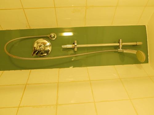 伊凯贾宜必思拉各斯机场酒店的带浴缸的浴室和绿色的墙壁