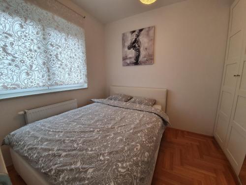 萨格勒布Apartman Luka Zagreb的一间卧室设有一张床和一个窗口