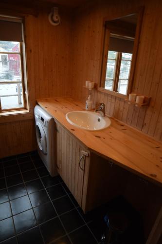 SundLofoten Cabins - Sund的一间带水槽和洗衣机的浴室
