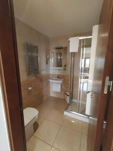卡尔佩Hotel Gran Sol的浴室配有卫生间、盥洗盆和淋浴。
